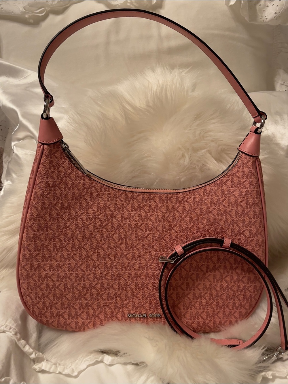 Michael Kors Pink Monogram Shoulder Bag with Detachable Strap